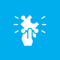 Hand holding a puzzle piece icon.
