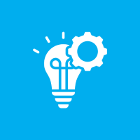 Light bulb and gear on blue background.